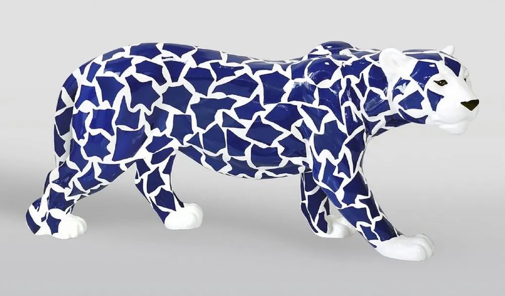 Casa Padrino XXL decorative sculpture panther white / blue 160 x H. 72 cm Direktkauf
