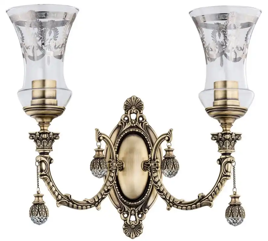 Neue Ware Casa Padrino luxury baroque crystal wall lamp brass with patina / silver 43 x H. 37 cm