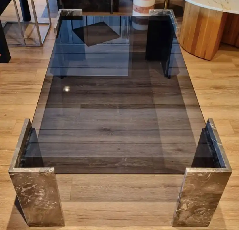 Echt Casa Padrino Luxury Marble Coffee Table with Glass Top Black / Gray 140 cm