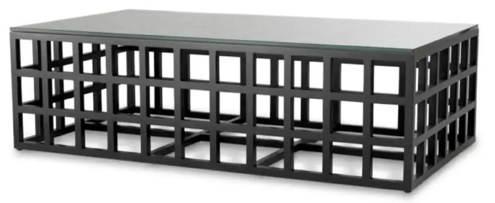 Casa Padrino luxury solid wood coffee table with glass top black 139.5 cm Must-Have