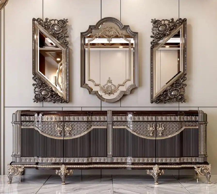 Casa Padrino luxury baroque sideboard and 3 mirrors dark brown / gray / gold Preisreduziert