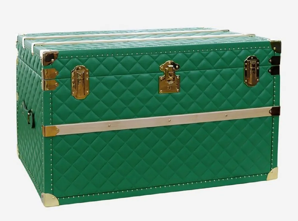 Solange Der Vorrat Reicht Casa Padrino luxury genuine leather suitcase green / gold 100 cm - Made in Italy