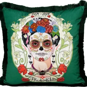 Nur Heute Frida Kahlo by Casa Padrino luxury decorative pillow with rhinestones green / colorful