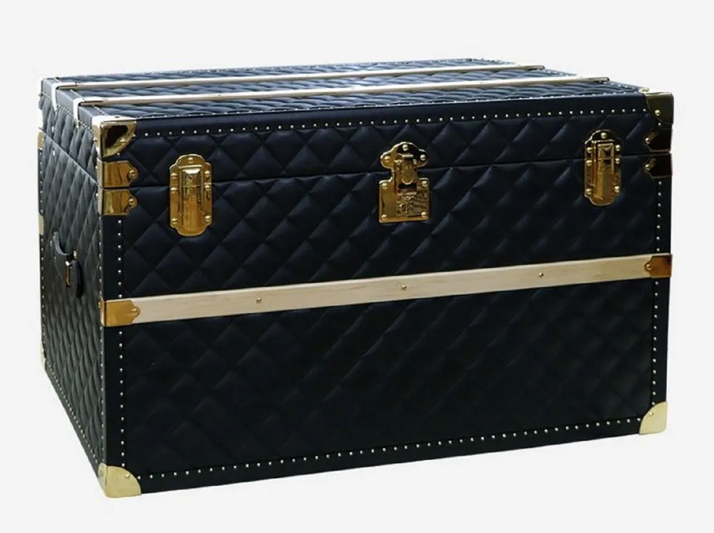 Billig Casa Padrino luxury genuine leather suitcase black / gold 100 cm - Made in Italy