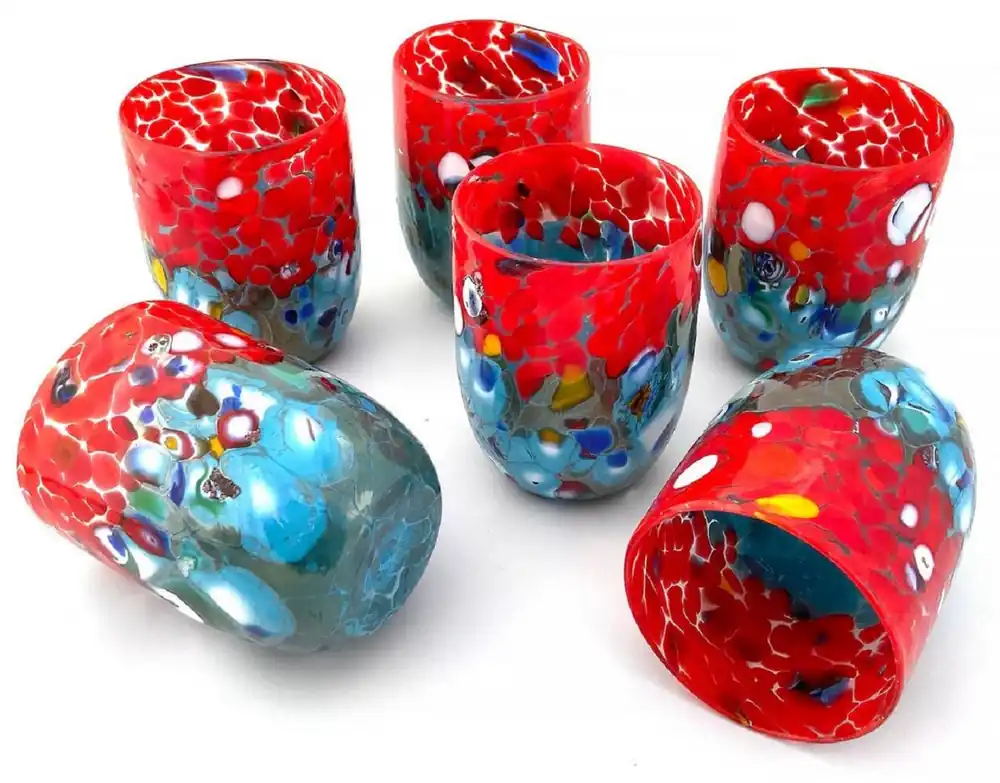 Casa Padrino luxury Murano crystal glass water glass set of 6 red / turquoise Ø 8 x H. 10.5 cm - Made in Italy Top-Angebot
