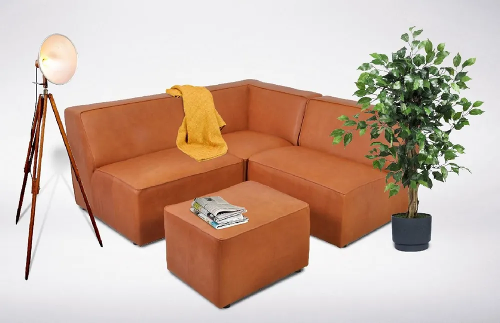 Markenware Casa Padrino modular luxury faux leather corner sofa with stool brown