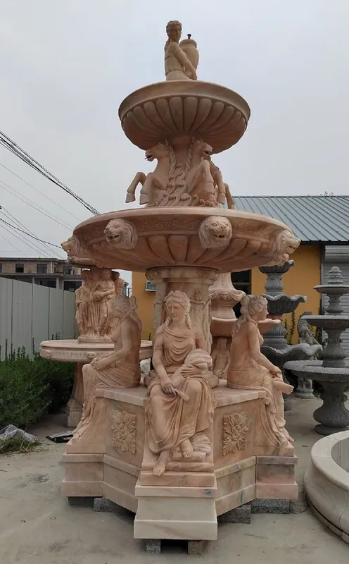 Casa Padrino luxury baroque marble fountain red Ø 250 x H. 460 cm Direkt Vom Hersteller