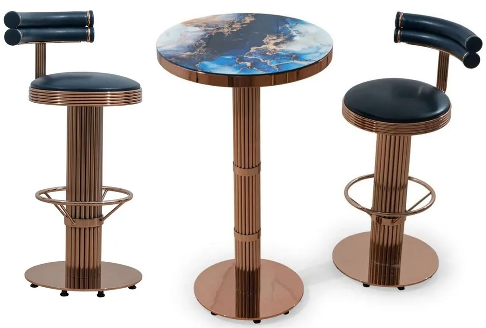 Casa Padrino luxury bar furniture set black / copper - 1 Bar Table & 2 Bar Stools Angebot