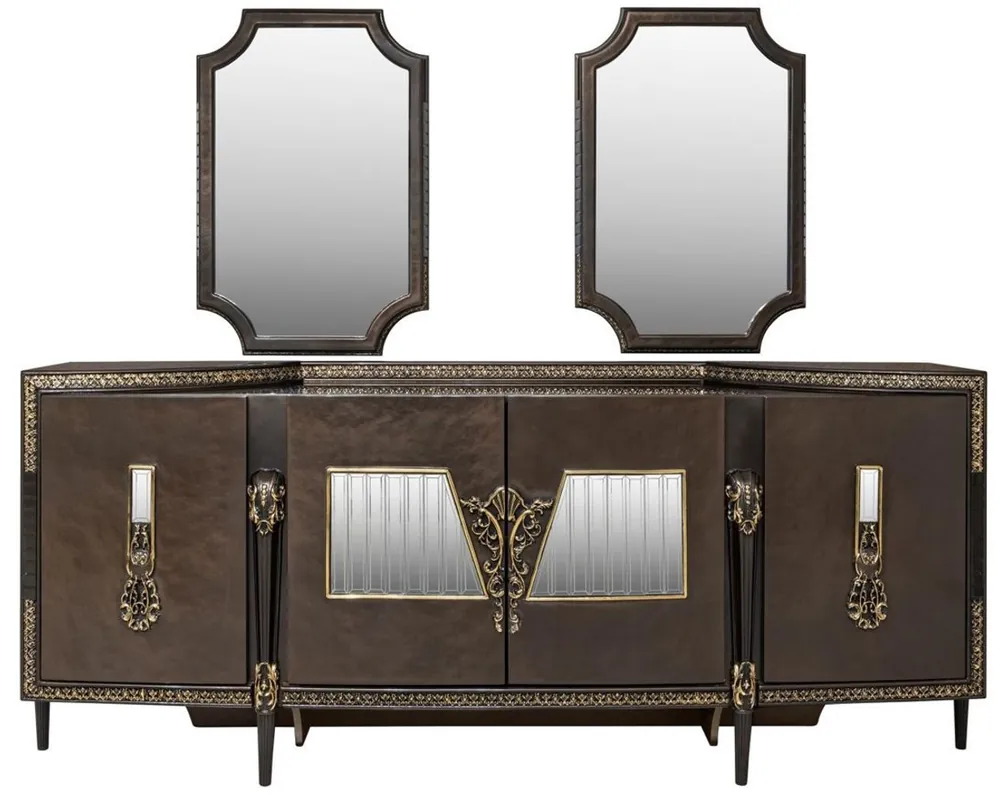 Casa Padrino luxury baroque sideboard and 2 mirrors dark brown / gold - Baroque Furniture Preisreduziert