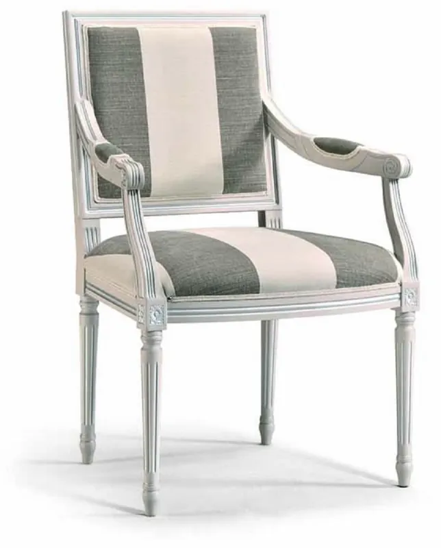 Top-Seller Casa Padrino Luxury Baroque Dining Room Chair with Armrests Gray / White - Italian Baroque Furniture