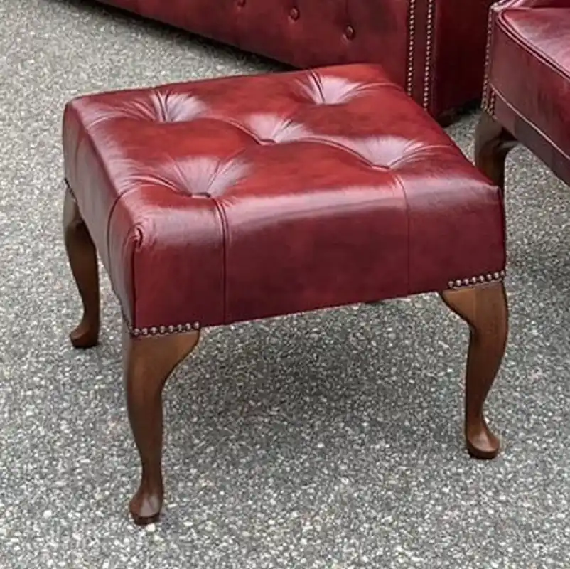Casa Padrino luxury Chesterfield leather stool boardeaux red / brown H. 45 cm Preisreduziert