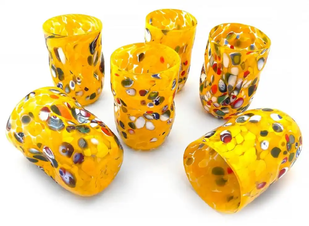 Schneller Versand Casa Padrino luxury Murano crystal glass water glass set of 6 yellow Ø 8 x H. 12 cm - Made in Italy