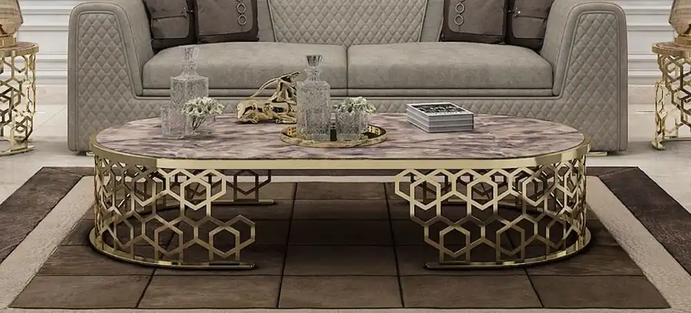 Sonderaktion Casa Padrino luxury coffee table with faux marble table top gray-black / gold 140 cm