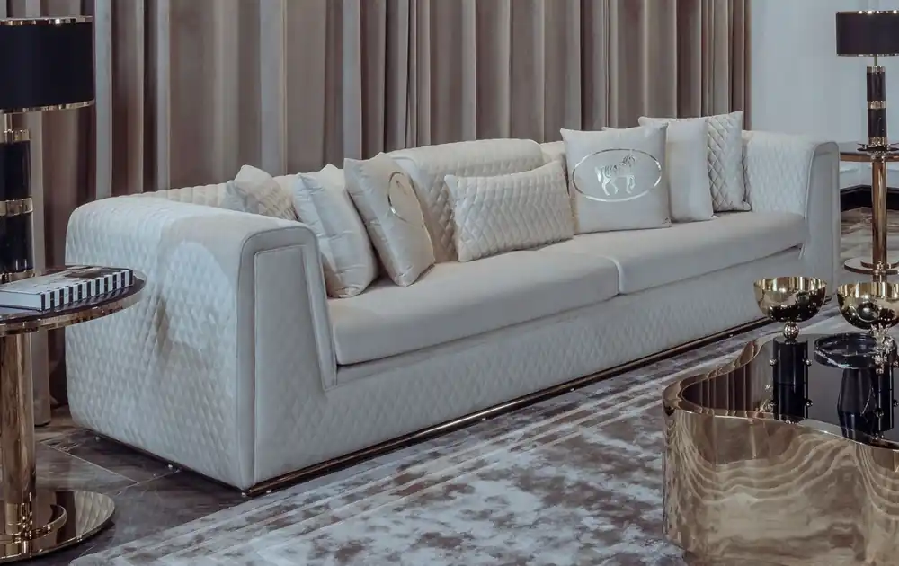 Sonderaktion Casa Padrino Luxury Living Room & Hotel Sofa Cream / Gold 260 cm