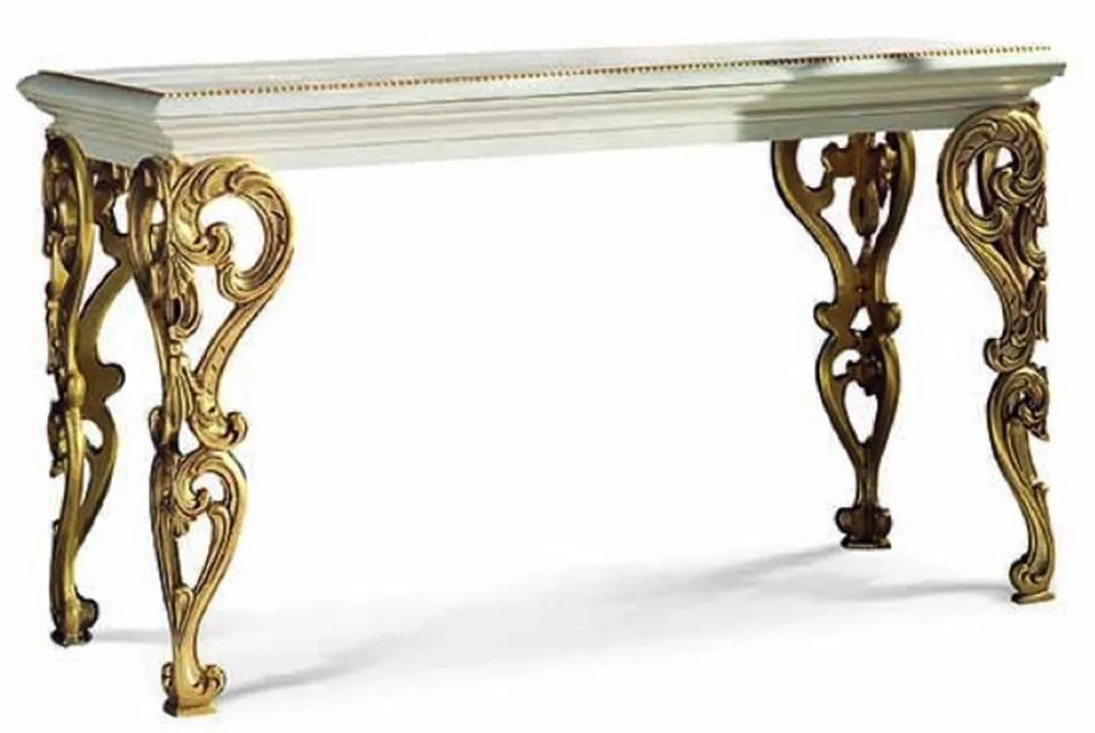 Casa Padrino luxury baroque solid wood console white / gold 140.5 cm - Baroque Furniture - Made in Italy Neu Im Sortiment
