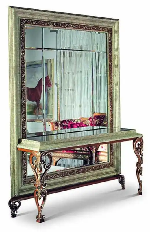 Casa Padrino Luxury Baroque Mirror Console Antique Silver / Red - Baroque Furniture - Made in Italy Expressversand