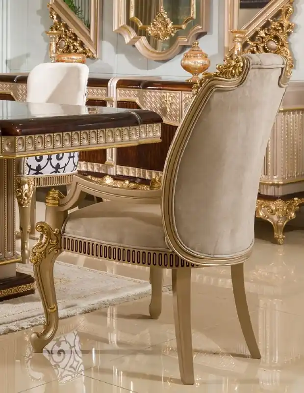 Casa Padrino Luxury Baroque Dining Chair with Armrests Gray / Gold H. 100 cm Echt