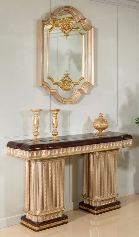 Geprüft Casa Padrino luxury baroque console with wall mirror dark brown / gray / gold - Baroque furniture