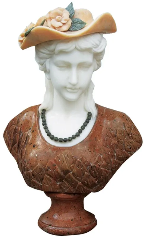 Casa Padrino Luxury Baroque Marble Bust Lady with Hat H. 65 cm Jetzt Kaufen