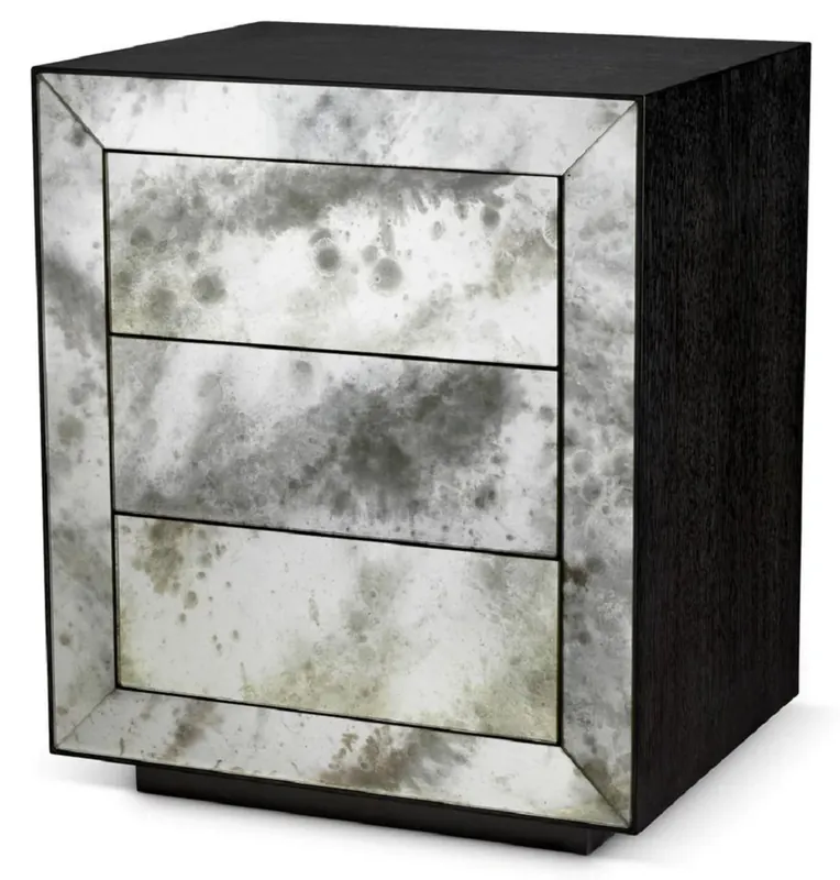 Nur Für Kurze Zeit Casa Padrino luxury bedside table with antique mirror glass black gray - Luxury furniture