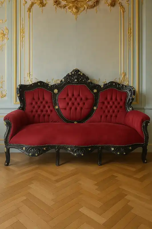 Casa Padrino baroque 3 seater velvet sofa bordeaux red / black / gold - Baroque furniture Preis Gesenkt
