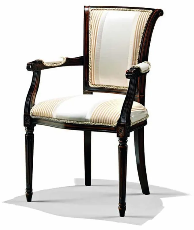 Casa Padrino Luxury Baroque Dining Room Chair with Armrests White / Beige / Dark Brown - Baroque Furniture - Made in Italy Nur Für Kurze Zeit