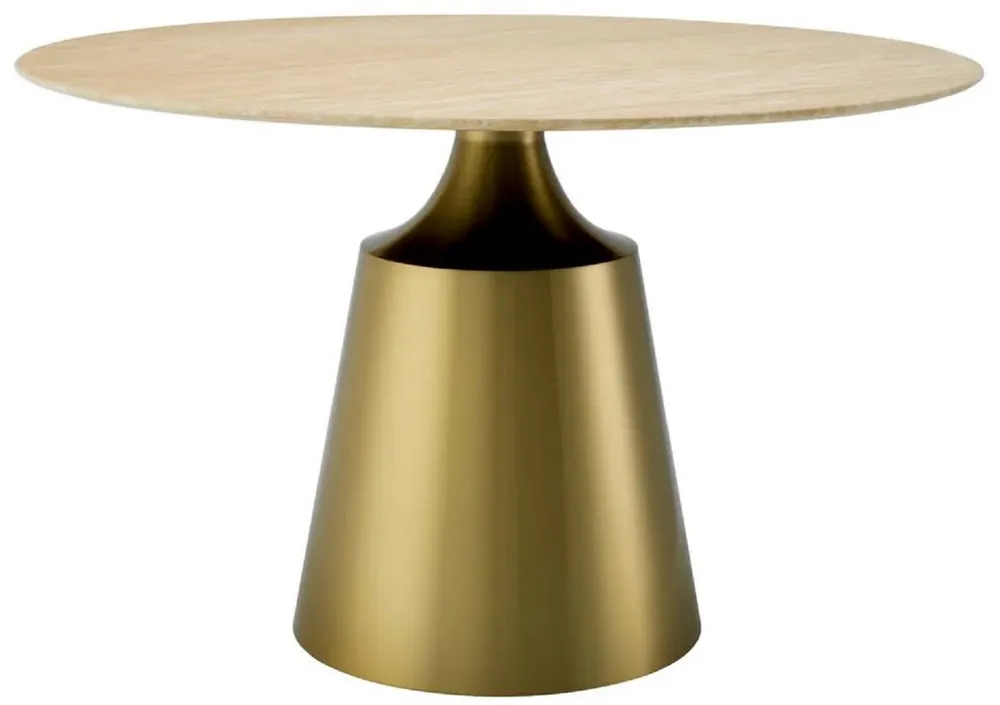 Casa Padrino luxury dining table beige / brass Ø 120 cm - Luxury dining room furniture Markenware