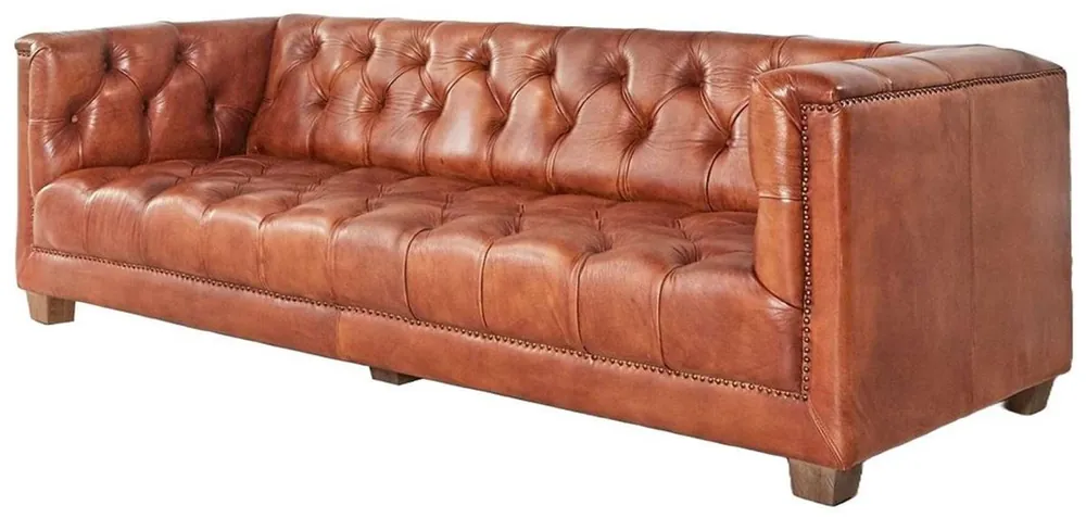 Rabatt Casa Padrino luxury Chesterfield genuine leather sofa brown 240 cm - Genuine leather furniture
