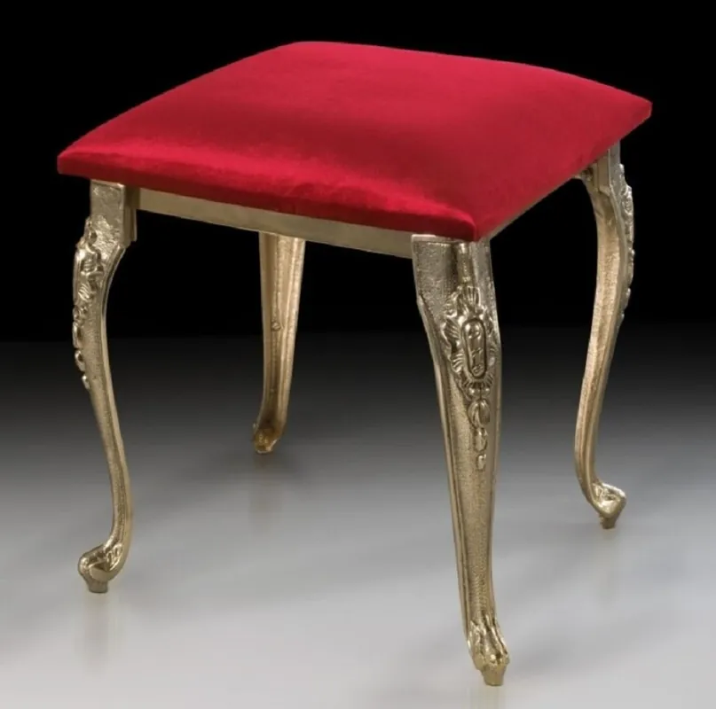 Casa Padrino Luxury Baroque Bronze Stool Bordeaux Red / Gold H. 42 cm - Baroque Furniture Bestpreis