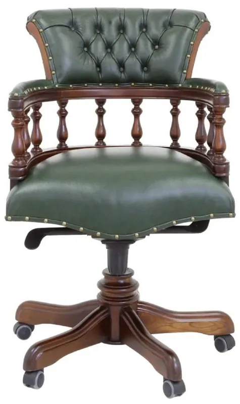 Online Kaufen Casa Padrino Luxury baroque Chesterfield genuine leather desk chair green / brown H. 107 cm - Baroque office furniture