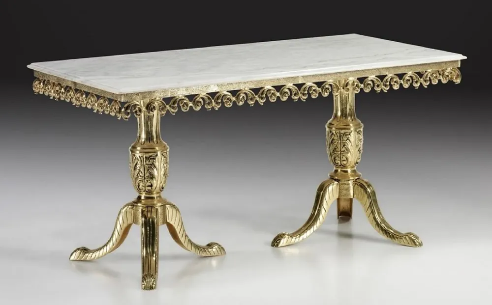 Schnäppchen Casa Padrino luxury baroque dining table with marble top gold / white 165 cm - Baroque dining room furniture