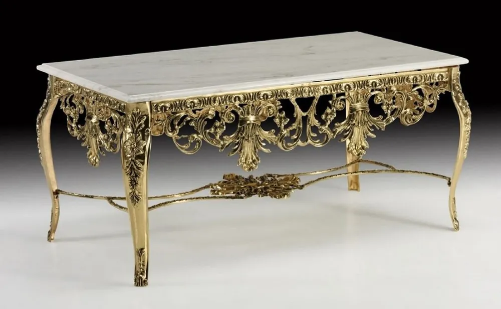 Casa Padrino luxury baroque coffee table with marble top gold / white 118 cm - Baroque living room furniture Neu
