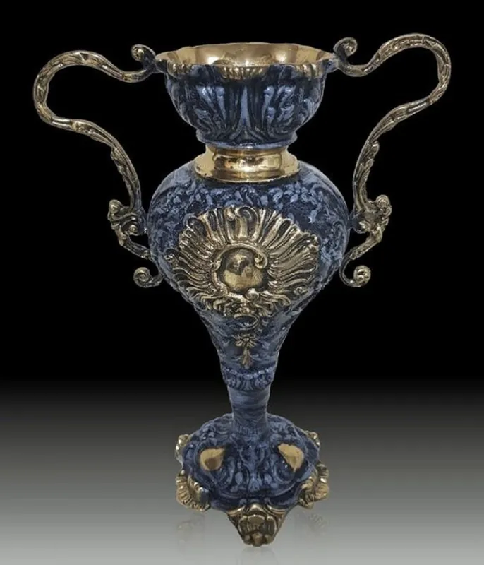 Begrenztes Angebot Casa Padrino Luxury Baroque Vase Blue / Gold 30 x H. 38 cm - Handmade Baroque style flower vase