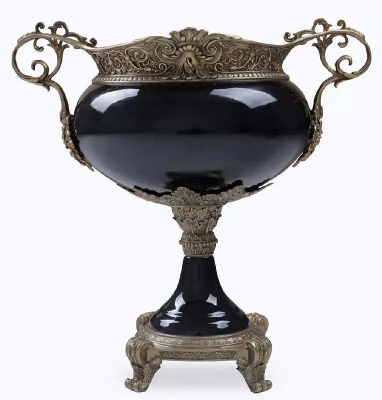 Nur Für Kurze Zeit Casa Padrino baroque porcelain bowl black / bronze H. 36 cm - Baroque decoration accessories