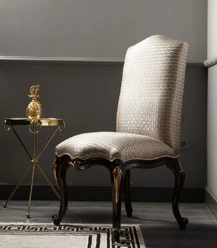 Casa Padrino luxury baroque dining chair silver / dark brown / gold H. 116 cm - Baroque dining room furniture Echt