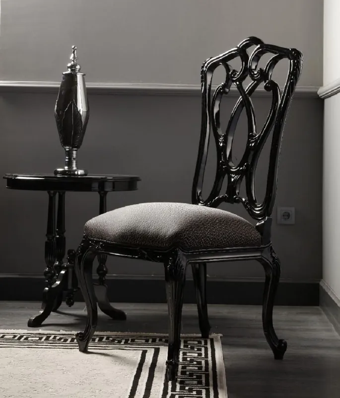 Casa Padrino luxury baroque dining chair gray / black H. 116 cm - Baroque dining room furniture Direktkauf
