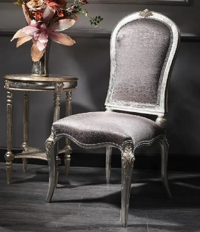 Casa Padrino luxury baroque dining chair silver / gold H. 102 cm - Baroque dining room furniture Rabatt