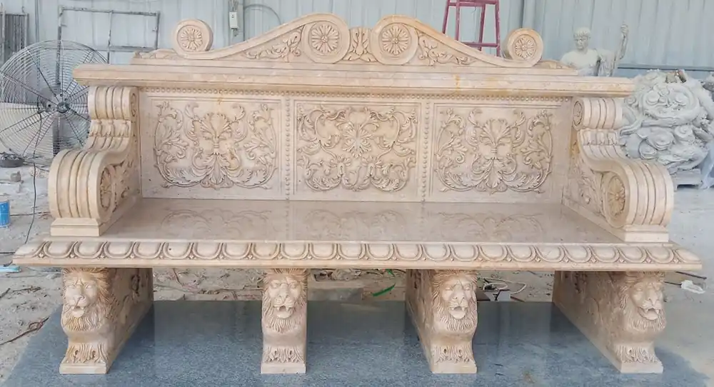 Sonderangebot Casa Padrino Luxury Baroque Marble Garden Bench Beige 190 x H. 120 cm - Baroque marble garden furniture