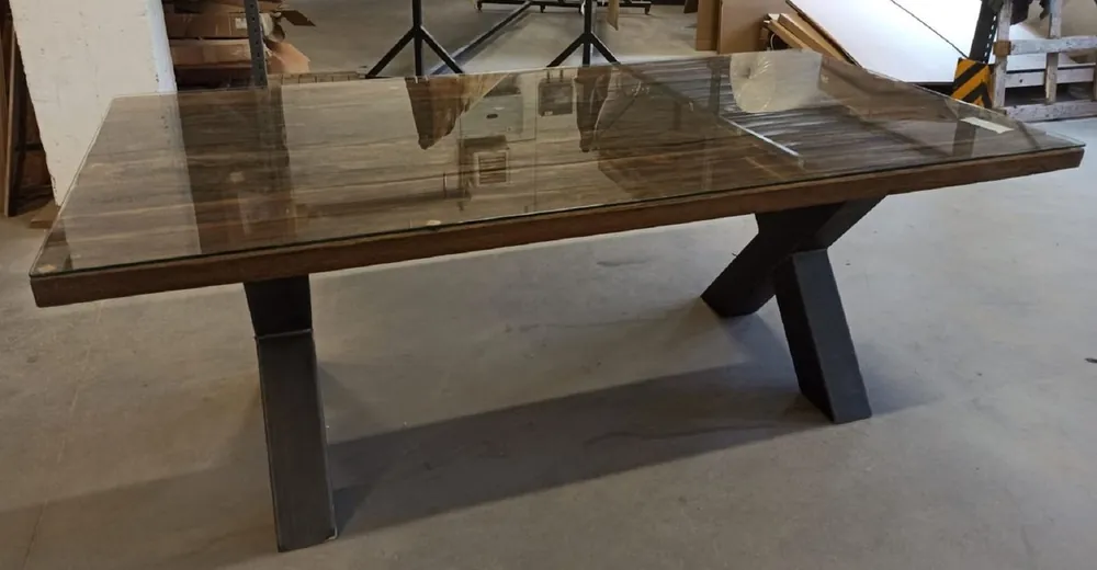 Casa Padrino country style dining table with glass top brown / black 200 cm - Rustic dining room furniture Preisreduziert