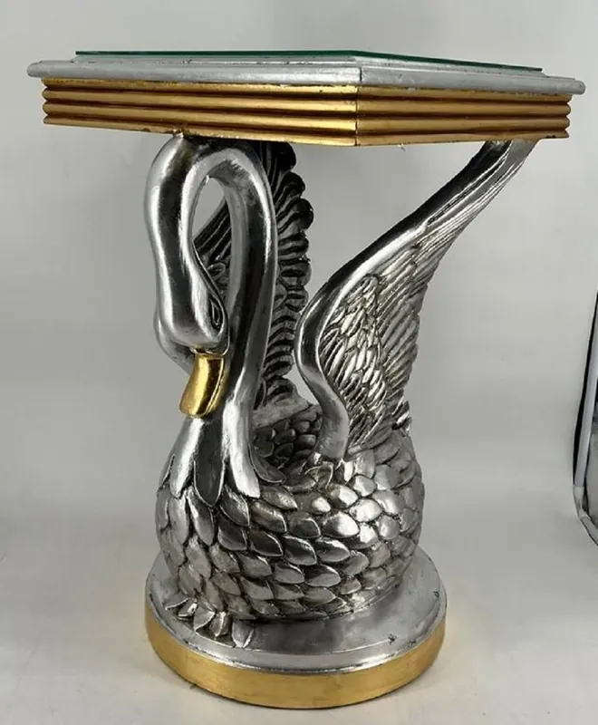 Casa Padrino baroque side table swan with glass top silver / gold H. 78 cm - Baroque furniture Markenprodukt