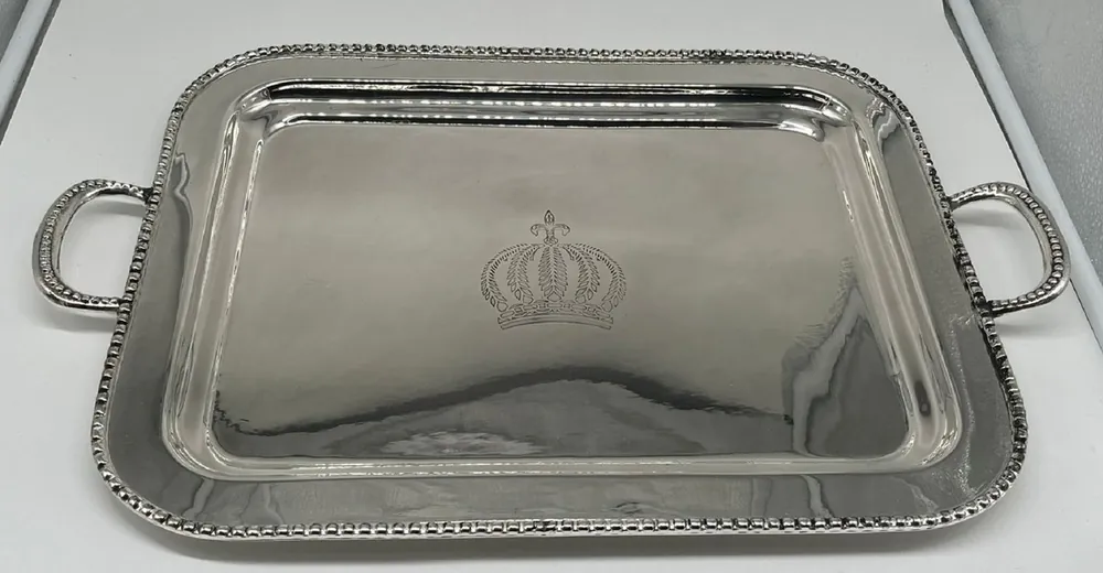 Pompöös by Casa Padrino luxury baroque serving tray crown silver 48 cm - designed by Harald Glööckler Bestseller