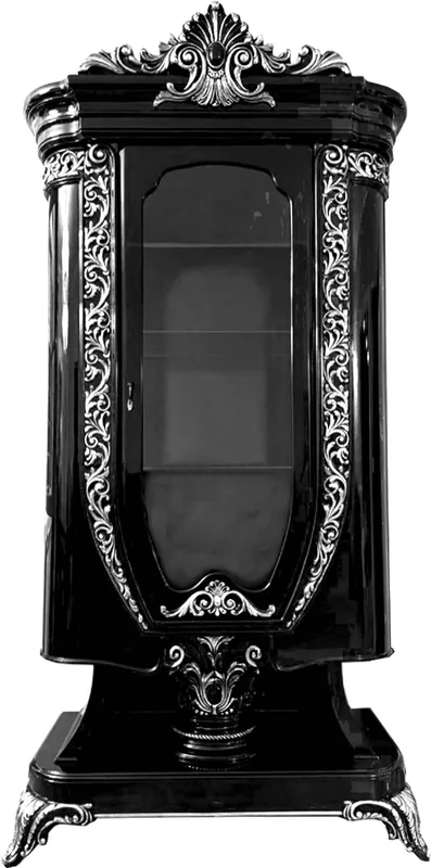 Casa Padrino luxury baroque display cabinet with glass door black / silver - Handmade baroque furniture Markenprodukt