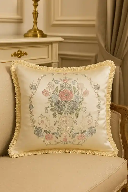 Harald Glööckler luxury decorative pillow Pompöös Provence by Casa Padrino silver / cream 45 x 45 cm Finale Aktion