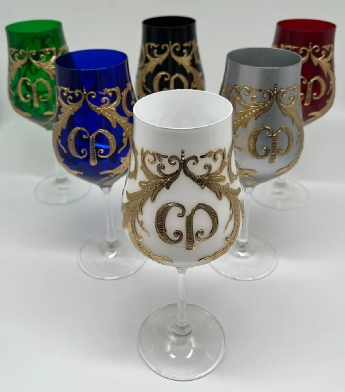 Nur Für Kurze Zeit Casa Padrino Luxury Baroque Wine Glass Set Colorful / Gold - Wine Glasses with 24 Carat Gold Plating