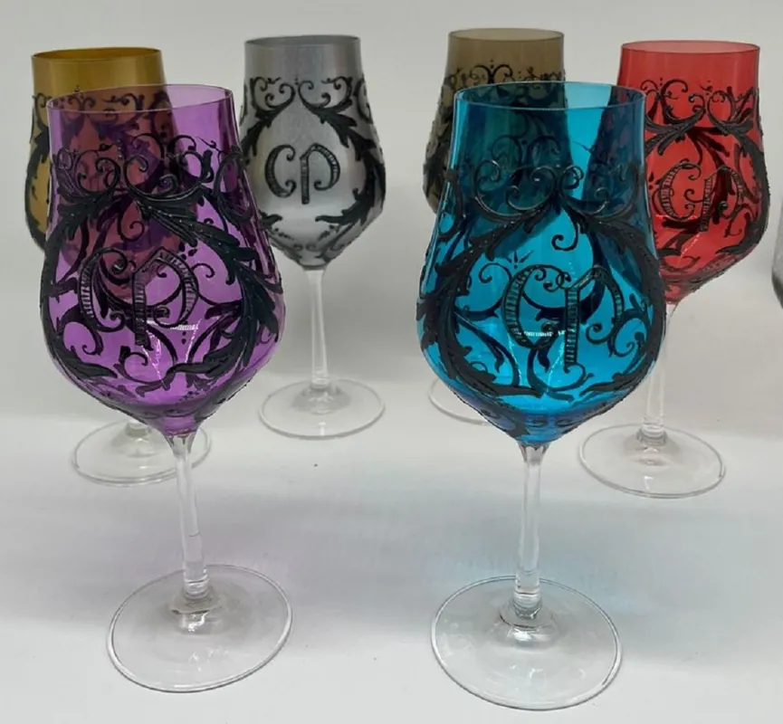Casa Padrino Luxury Baroque Wine Glass Set Colorful / Black - Handcrafted Wine Glasses Online Kaufen