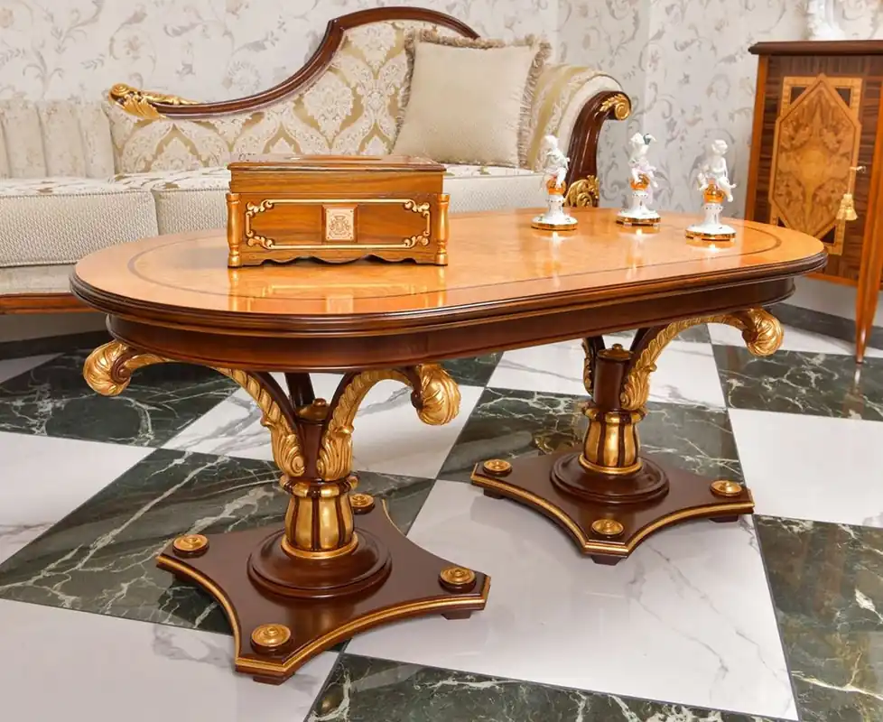 Sofort Bestellen Casa Padrino luxury baroque coffee table natural / brown / gold 125 cm - Baroque furniture - Made in Italy