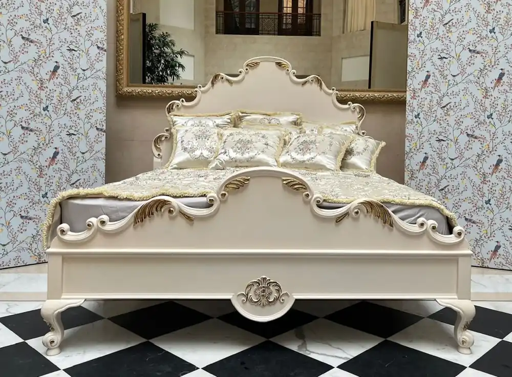 Pompöös by Casa Padrino luxury baroque double bed Provence cream / gold - designed by Harald Glööckler Garantierte Lieferung