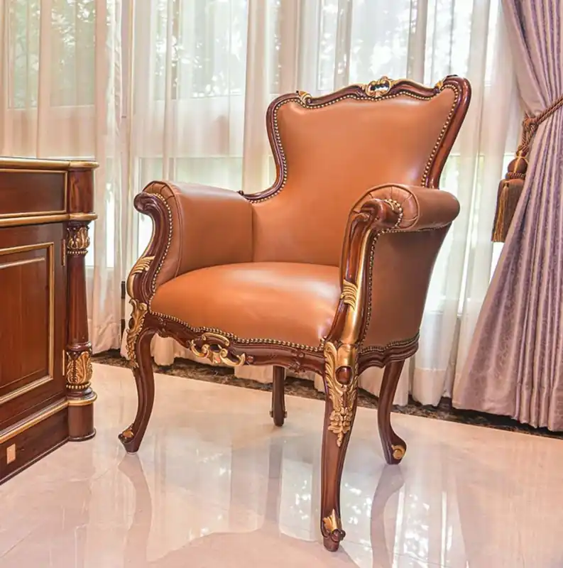 Casa Padrino luxury baroque genuine leather armchair brown / gold - Baroque leather furniture - Made in Italy Sichere Zahlung