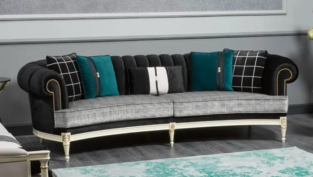 Casa Padrino Luxury Baroque Sofa Black / Gray / White / Gold 290 cm - Baroque Living Room Furniture Begrenztes Angebot