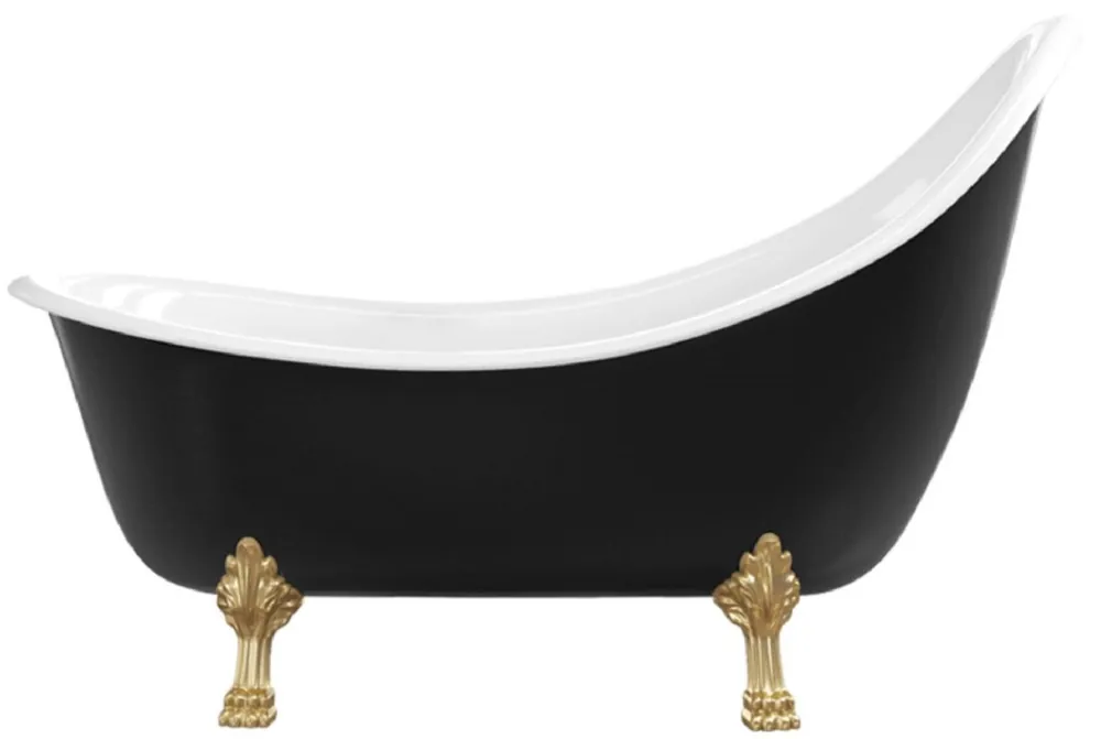 Casa Padrino Art Nouveau bathtub black / white / gold 180 cm - Freestanding retro style bathtub Geprüft